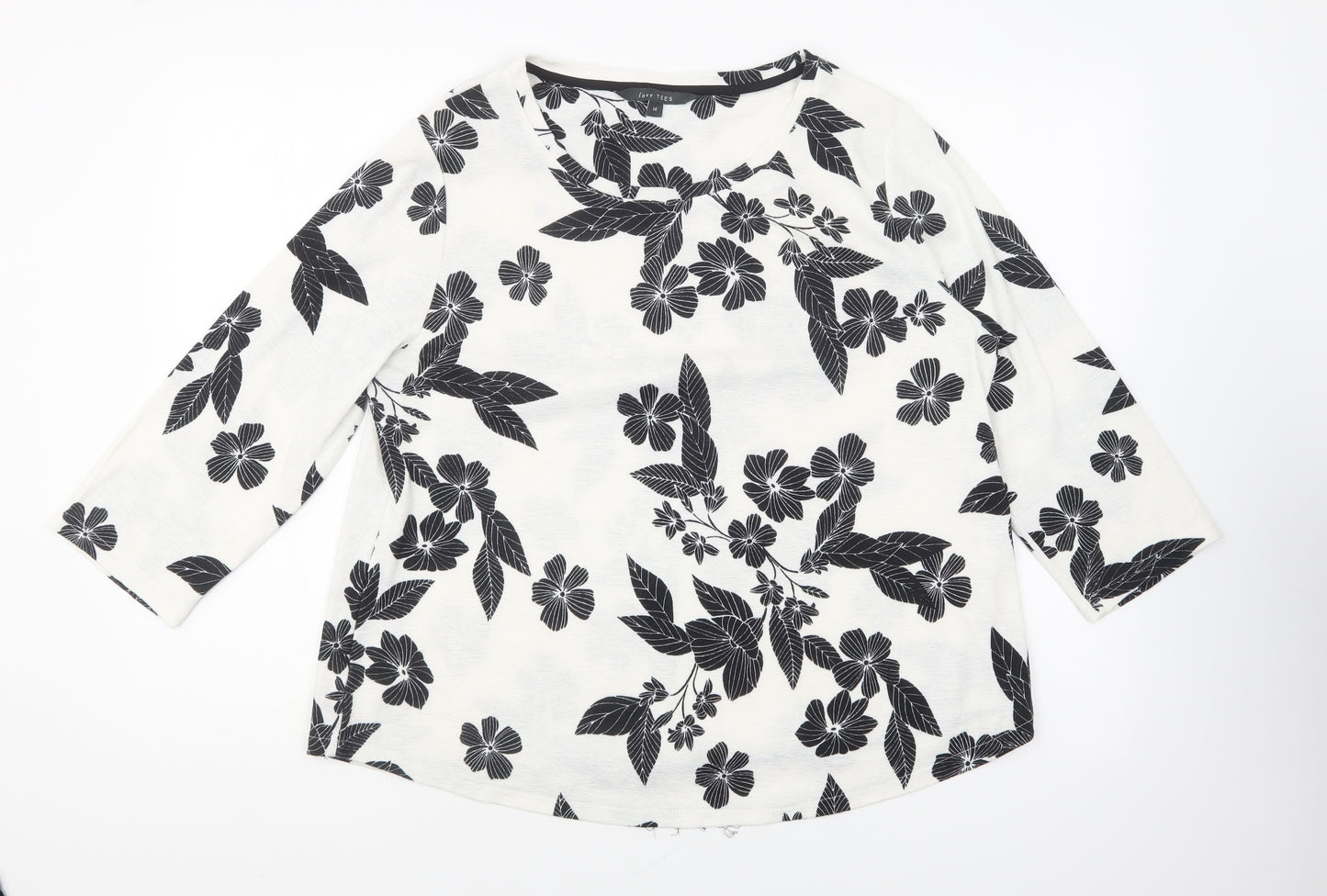 Love Tees Womens White Floral Polyester Basic T-Shirt Size 14 Round Neck