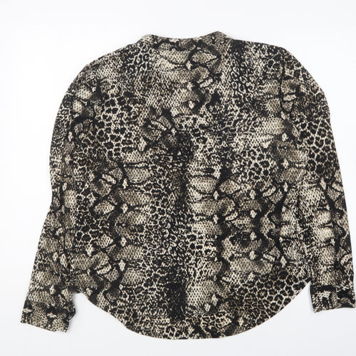 Classic Womens Black Animal Print Polyester Basic Button-Up Size 14 Collared