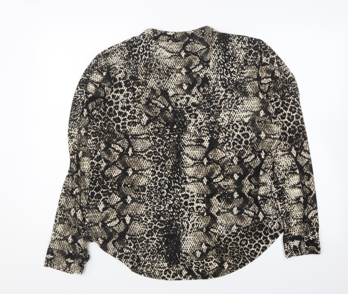 Classic Womens Black Animal Print Polyester Basic Button-Up Size 14 Collared