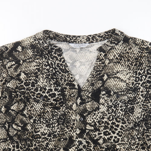 Classic Womens Black Animal Print Polyester Basic Button-Up Size 14 Collared