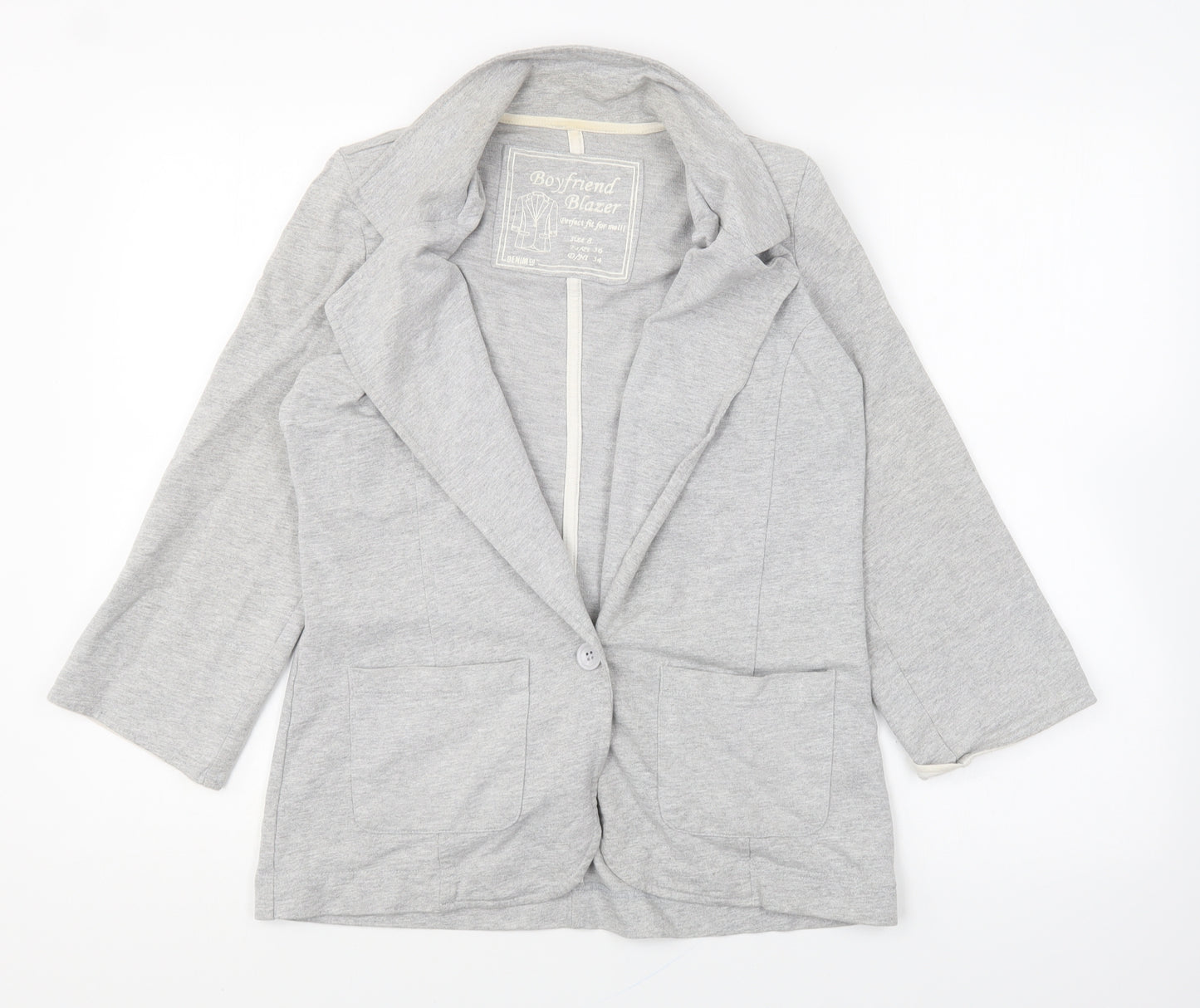 Denim & Co. Womens Grey Jacket Blazer Size 8 Button