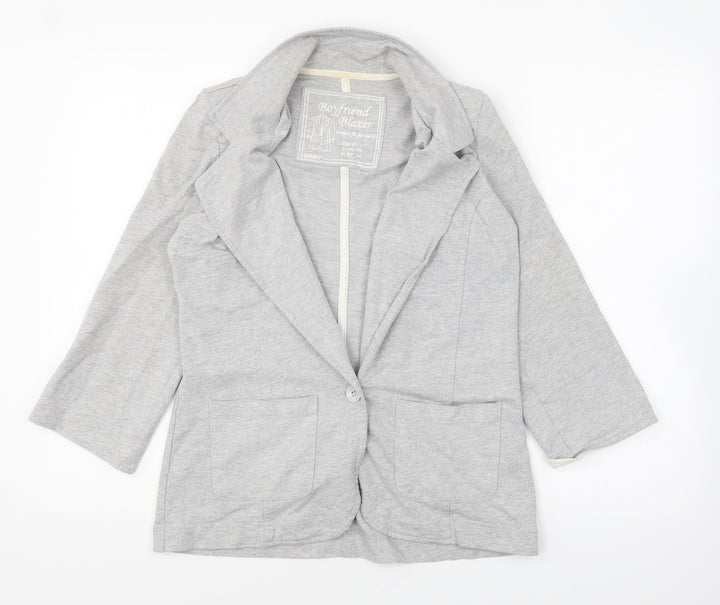 Denim & Co. Womens Grey Jacket Blazer Size 8 Button
