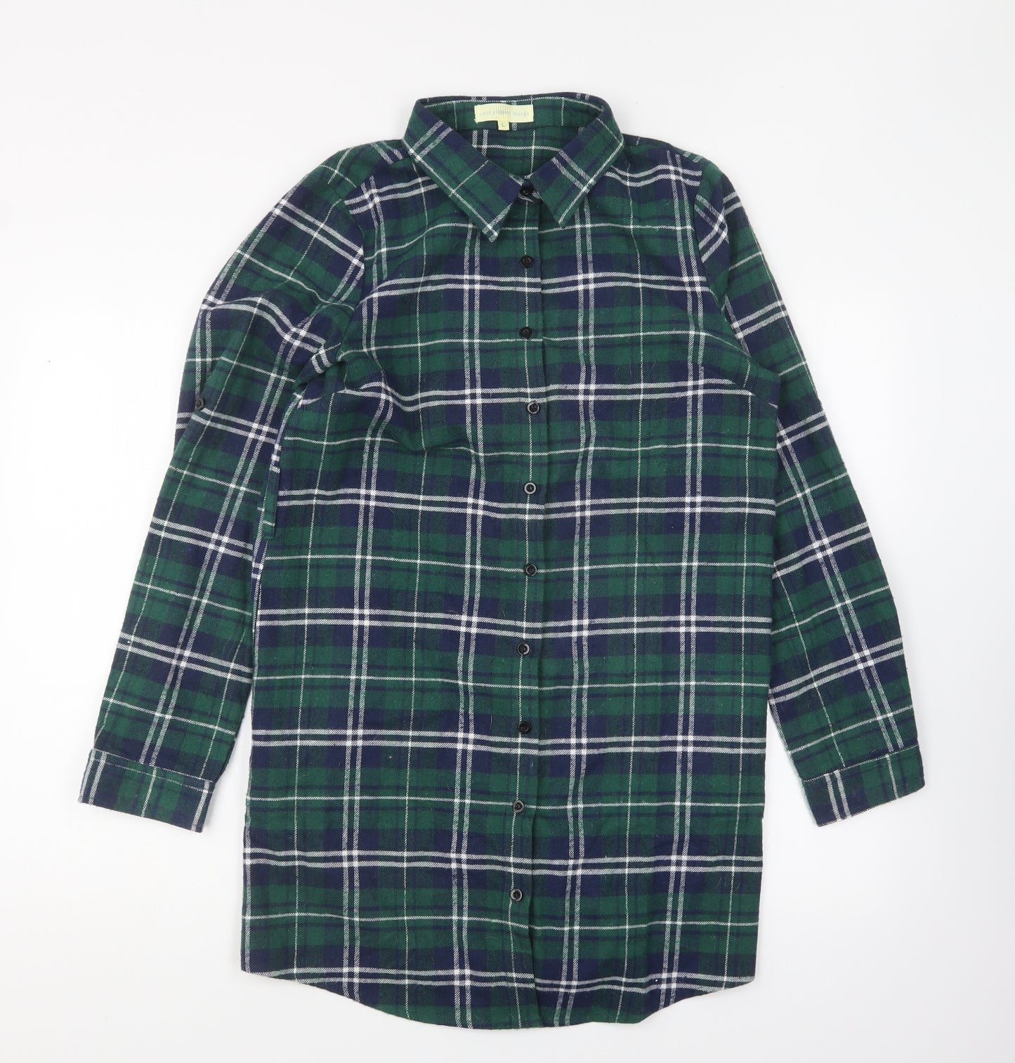 Love & Other Things Womens Green Plaid Cotton Basic Button-Up Size L Collared