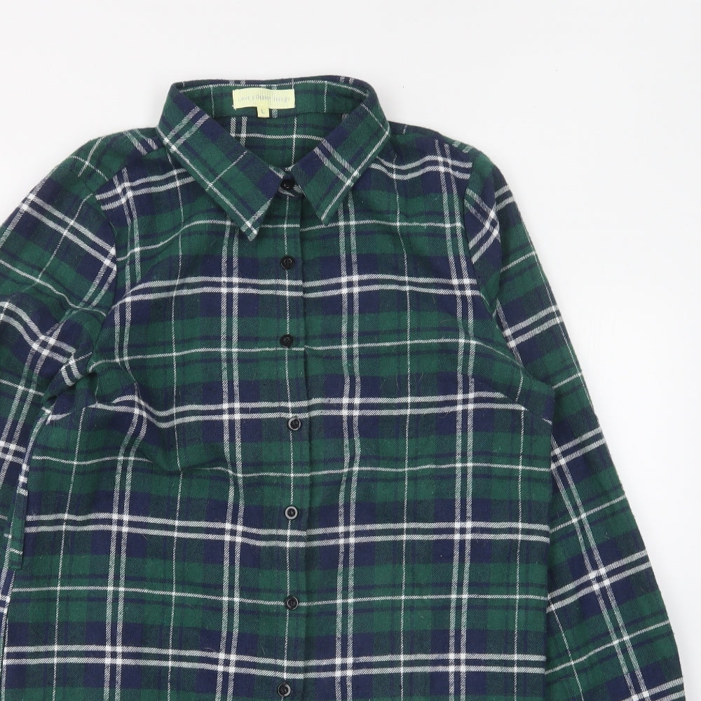 Love & Other Things Womens Green Plaid Cotton Basic Button-Up Size L Collared
