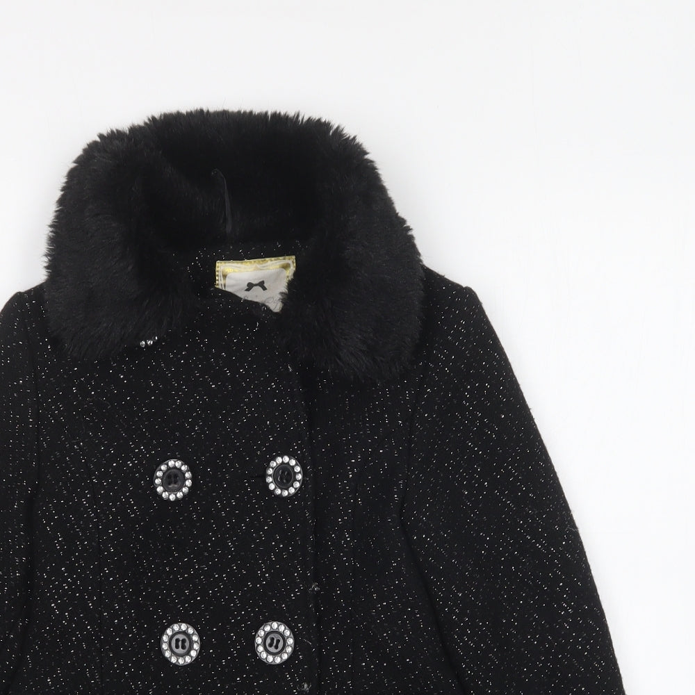 Julien Macdonald Girls Black Overcoat Coat Size 6 Years Button