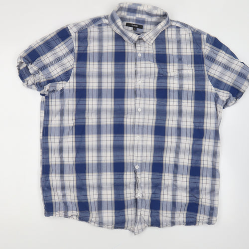 George Mens Blue Plaid Polyester Button-Up Size XL Collared Button