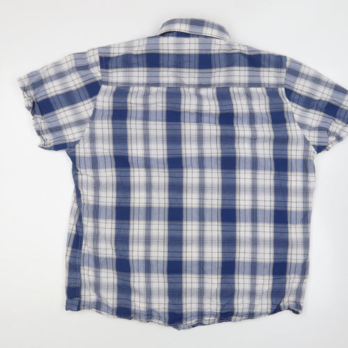George Mens Blue Plaid Polyester Button-Up Size XL Collared Button