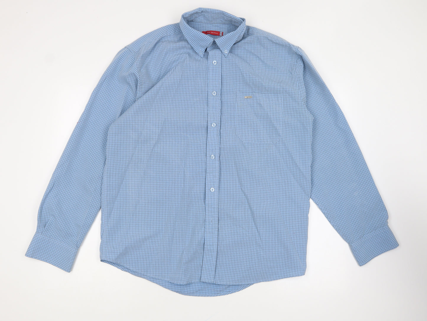 MX Active Mens Blue Striped Polyester Button-Up Size M Collared Button