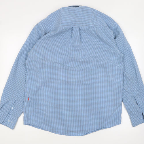 MX Active Mens Blue Striped Polyester Button-Up Size M Collared Button