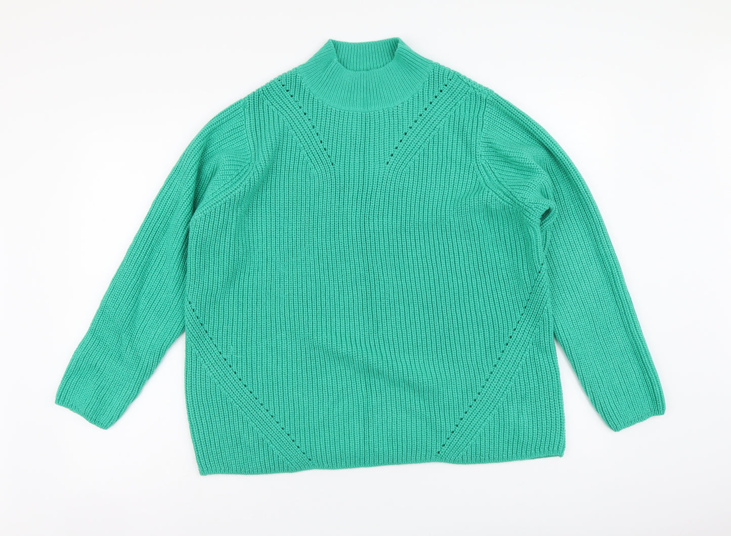 Bonmarché Womens Green High Neck Acrylic Pullover Jumper Size 18