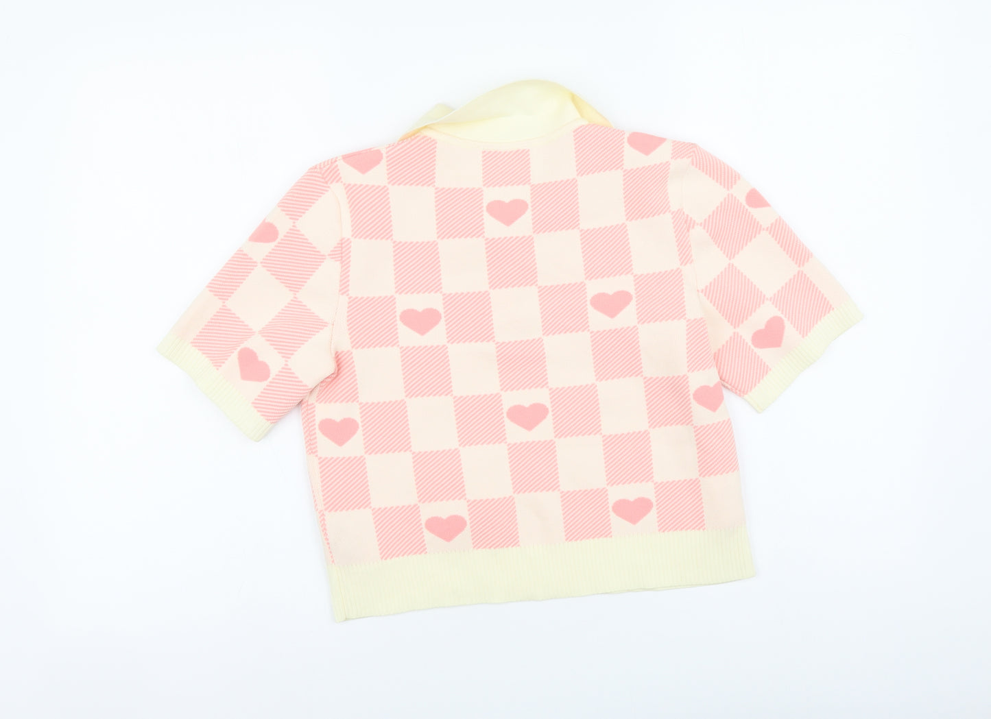 New Look Womens Pink Collared Check Polyester Pullover Jumper Size 10