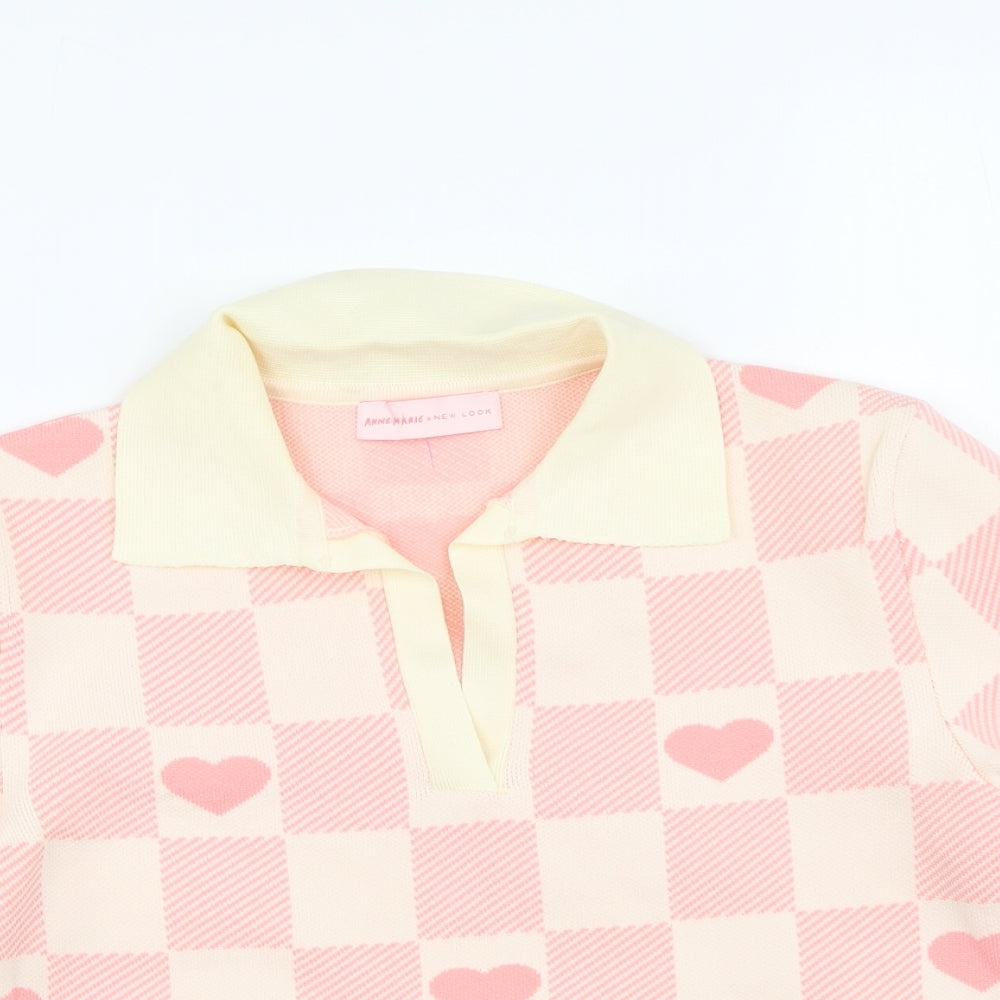 New Look Womens Pink Collared Check Polyester Pullover Jumper Size 10