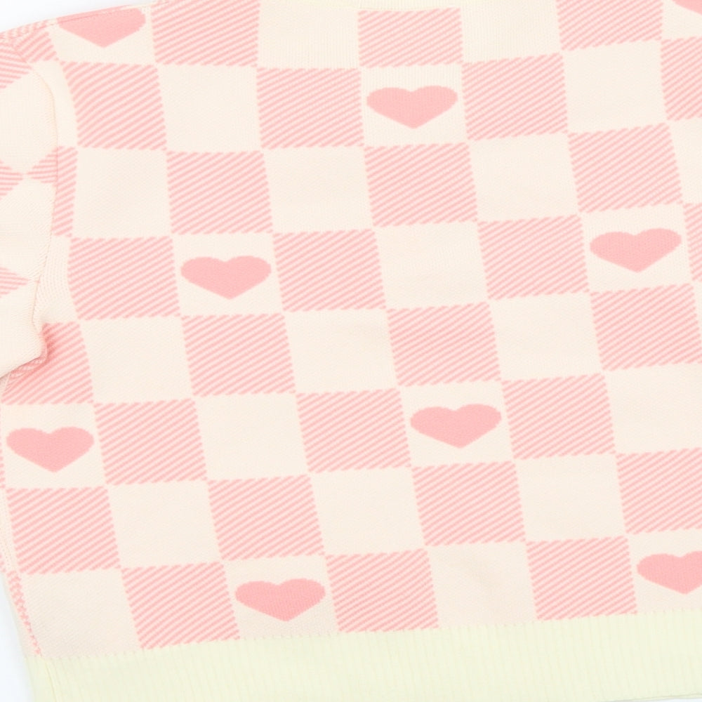 New Look Womens Pink Collared Check Polyester Pullover Jumper Size 10