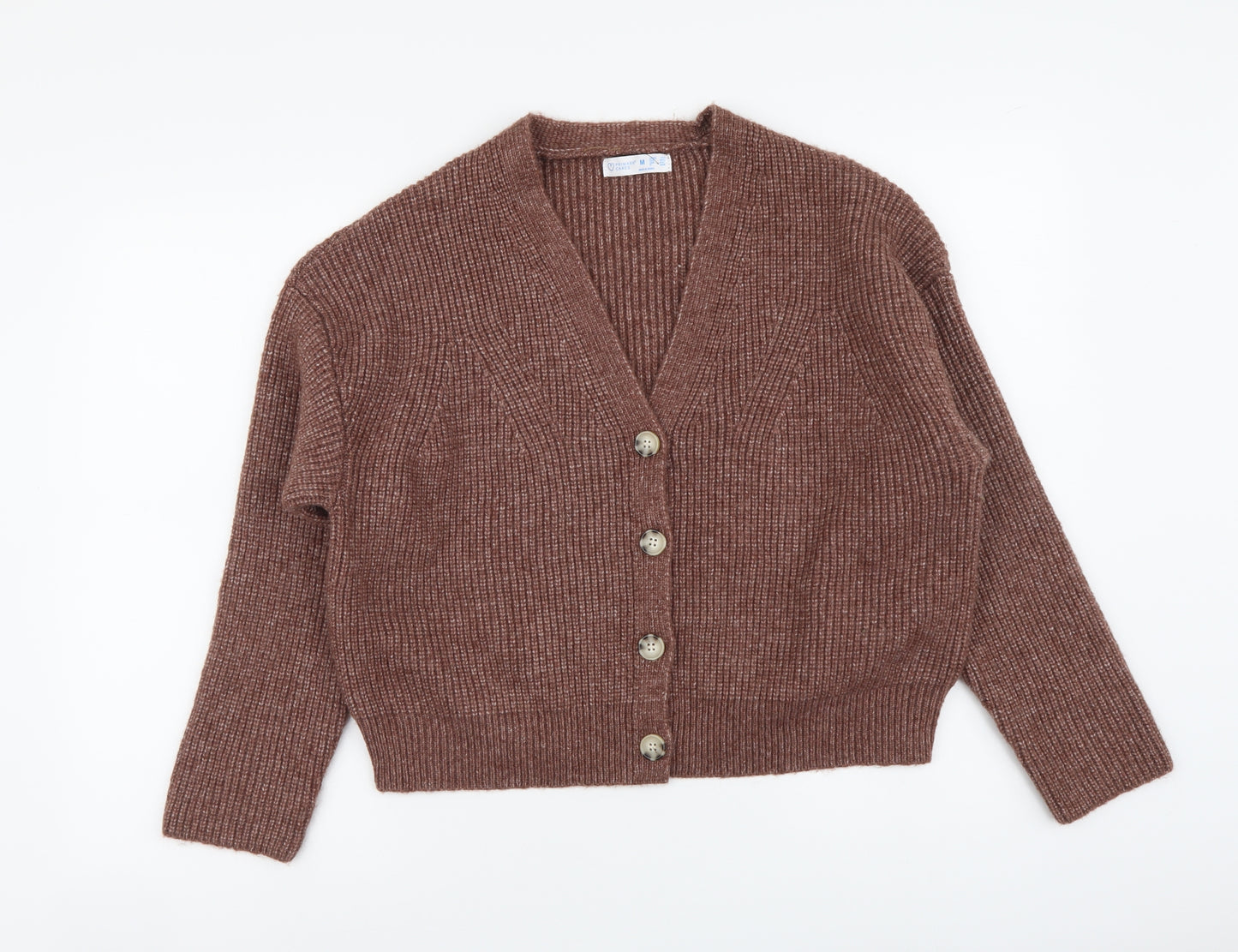 Primark Womens Brown V-Neck Acrylic Cardigan Jumper Size M