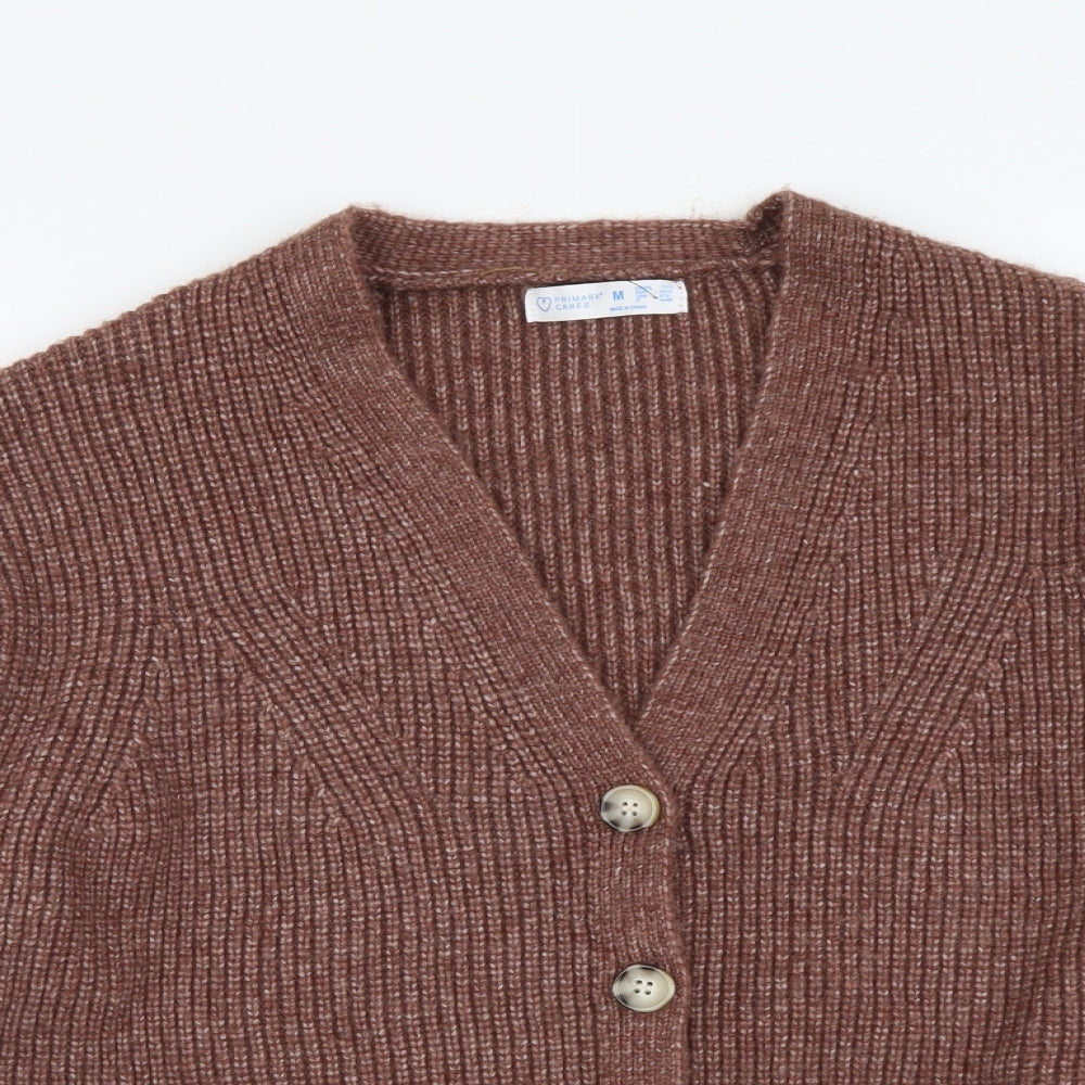 Primark Womens Brown V-Neck Acrylic Cardigan Jumper Size M
