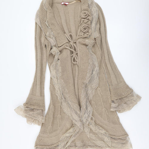Joe Browns Womens Beige V-Neck Acrylic Cardigan Jumper Size 8