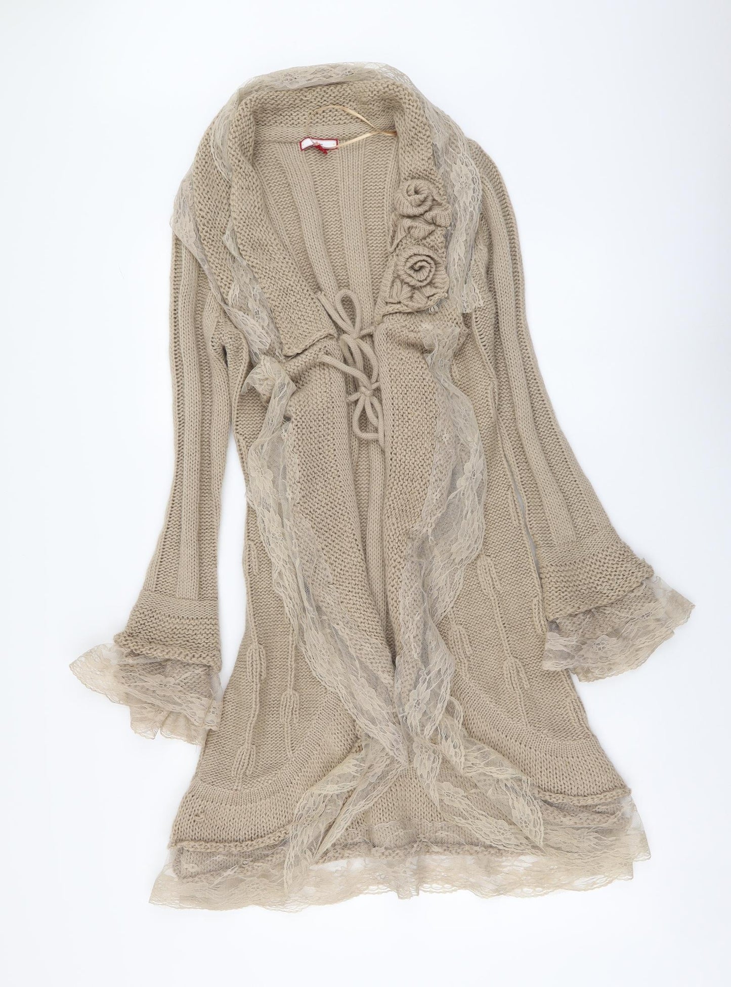 Joe Browns Womens Beige V-Neck Acrylic Cardigan Jumper Size 8
