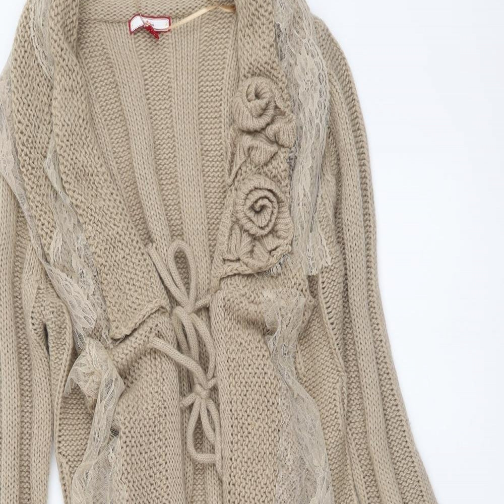 Joe Browns Womens Beige V-Neck Acrylic Cardigan Jumper Size 8