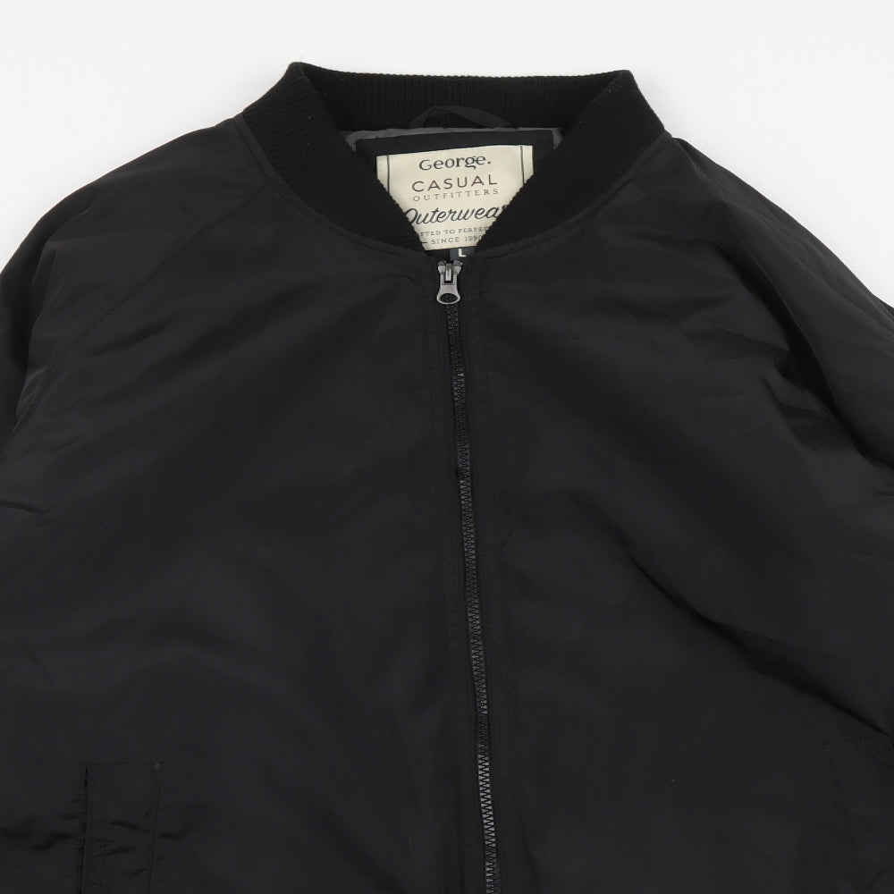 George Mens Black Bomber Jacket Coat Size L Zip