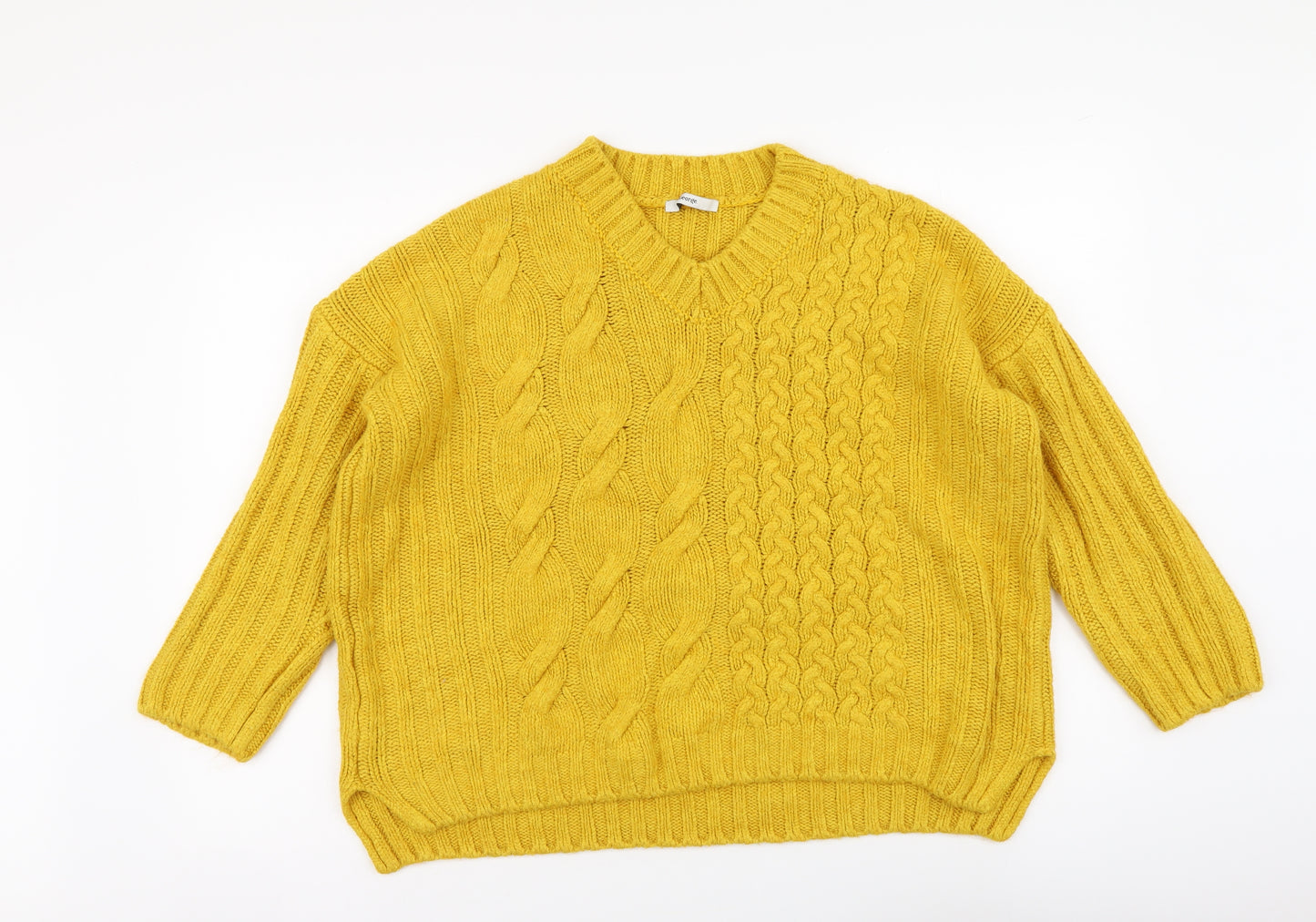 George Womens Yellow V-Neck Acrylic Pullover Jumper Size L