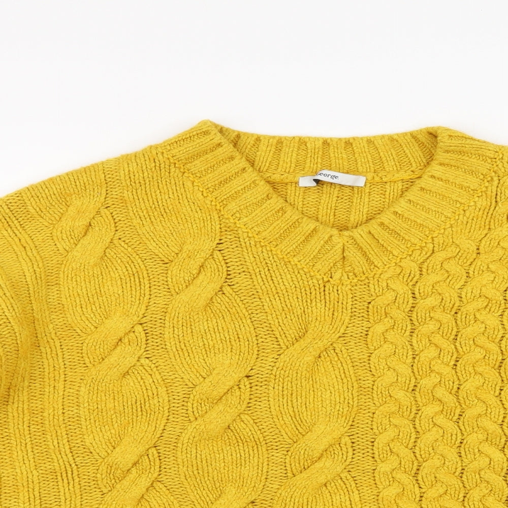 George Womens Yellow V-Neck Acrylic Pullover Jumper Size L