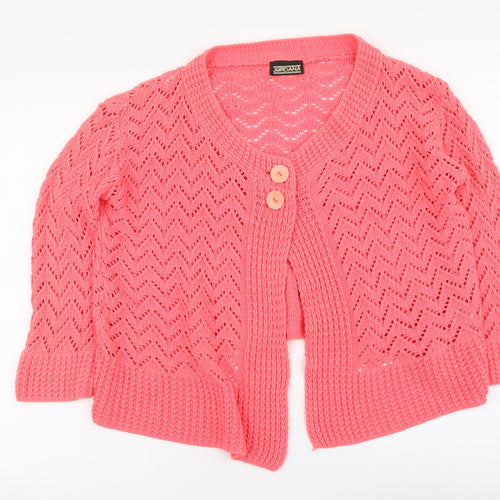 JORDANA Womens Pink Round Neck Acrylic Cardigan Jumper Size S