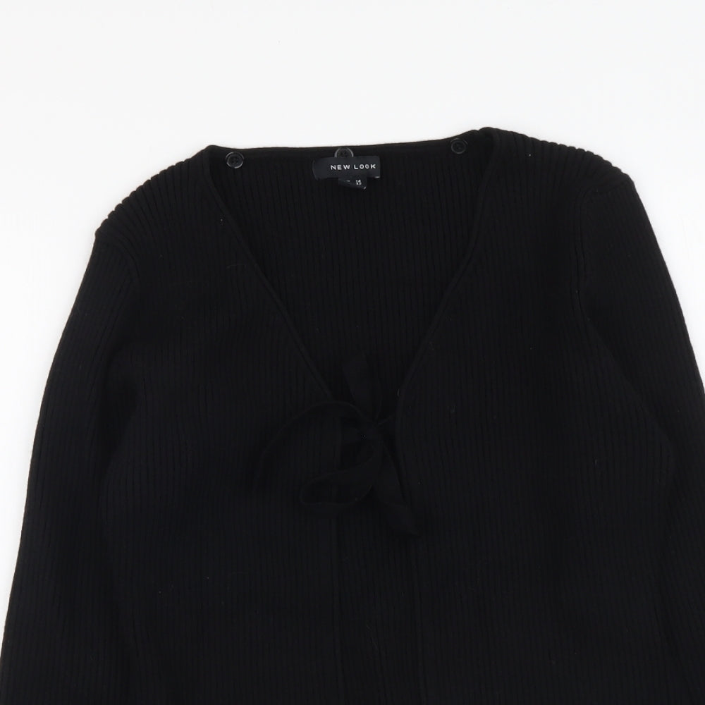 New Look Womens Black V-Neck Polyester Cardigan Jumper Size 14