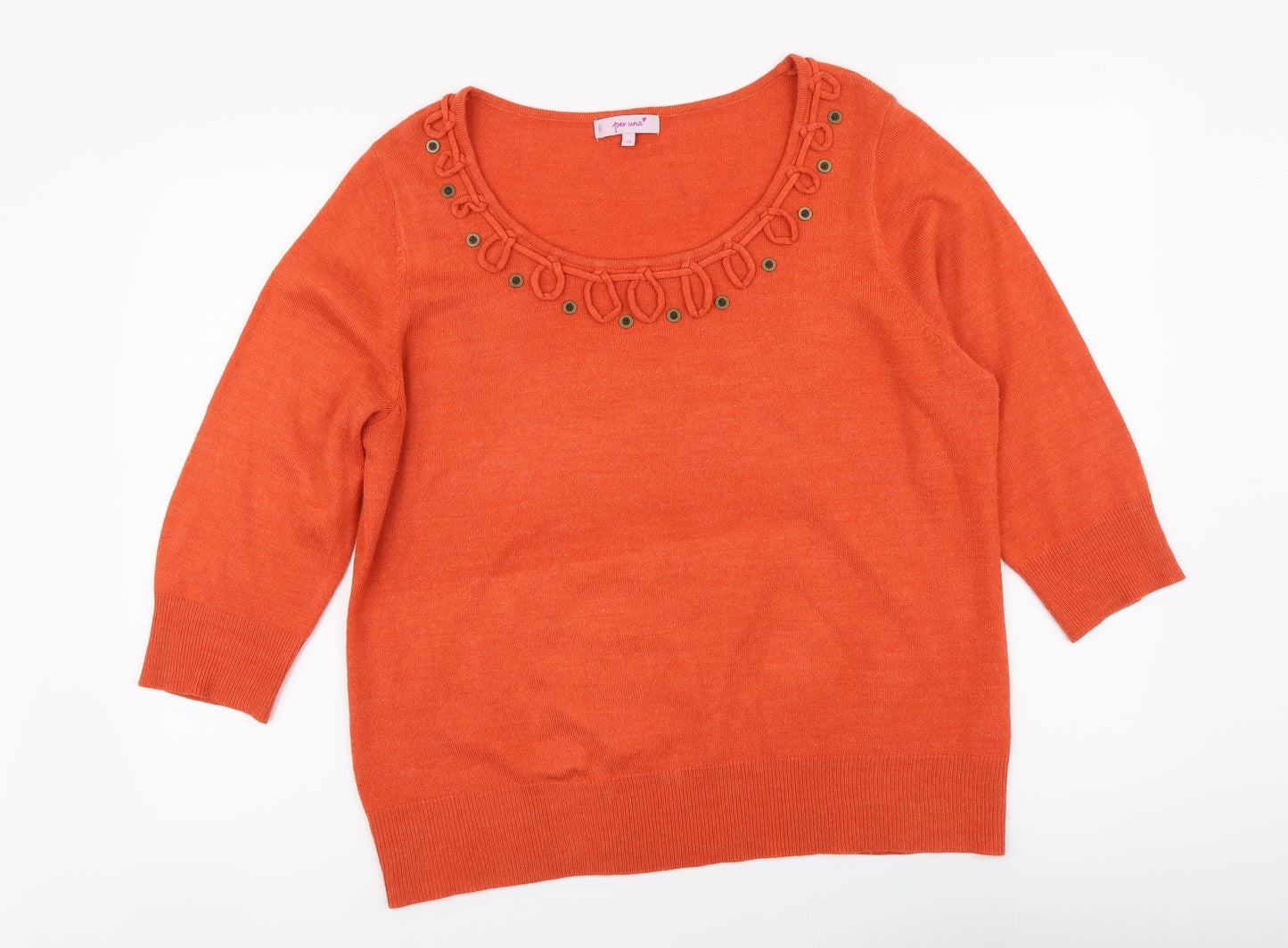 Per Una Womens Orange Round Neck Acrylic Pullover Jumper Size 20