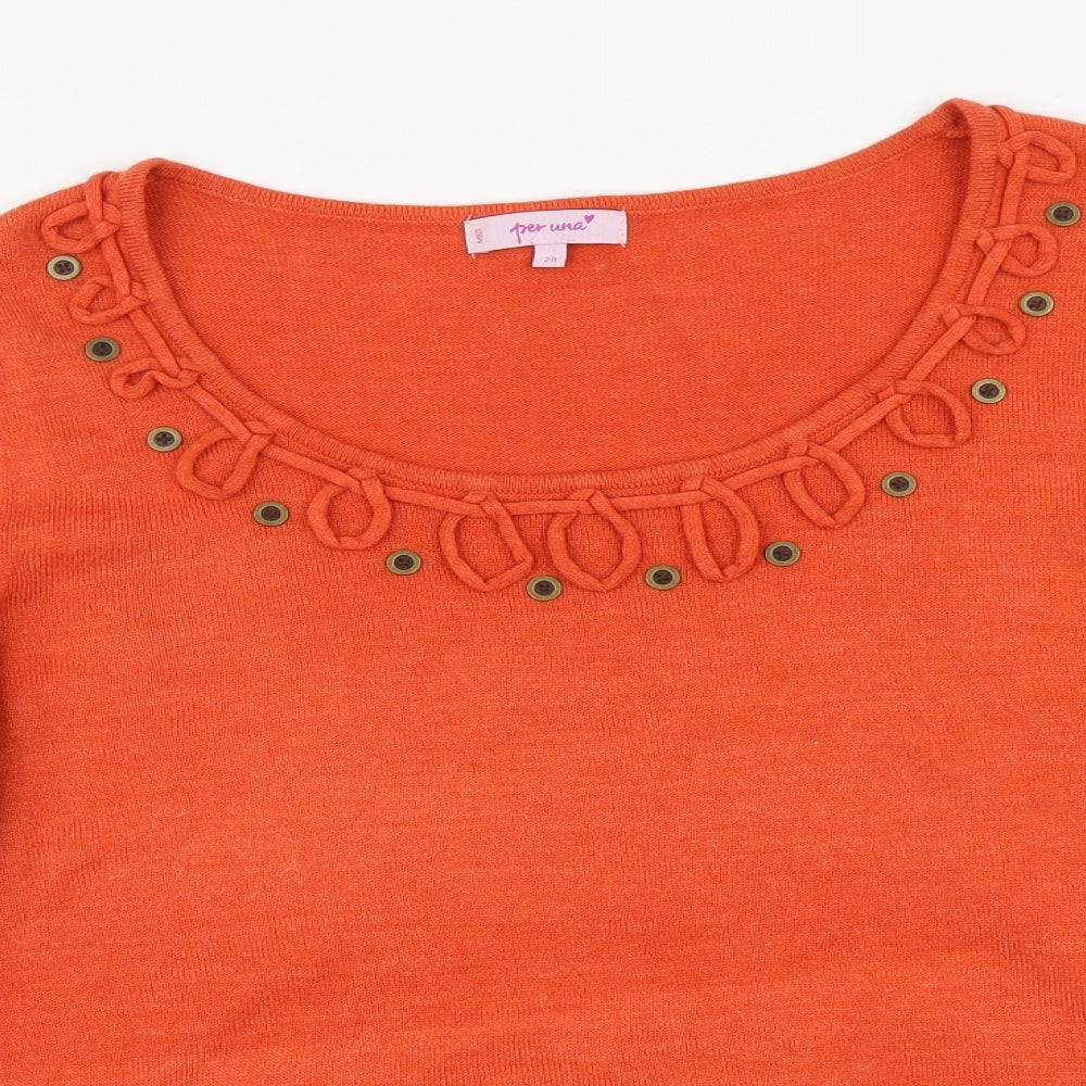 Per Una Womens Orange Round Neck Acrylic Pullover Jumper Size 20