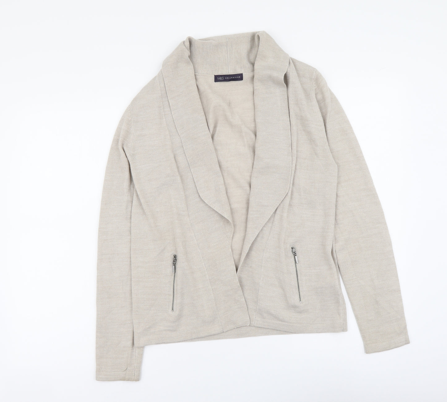 Marks and Spencer Womens Beige V-Neck Acrylic Cardigan Jumper Size M