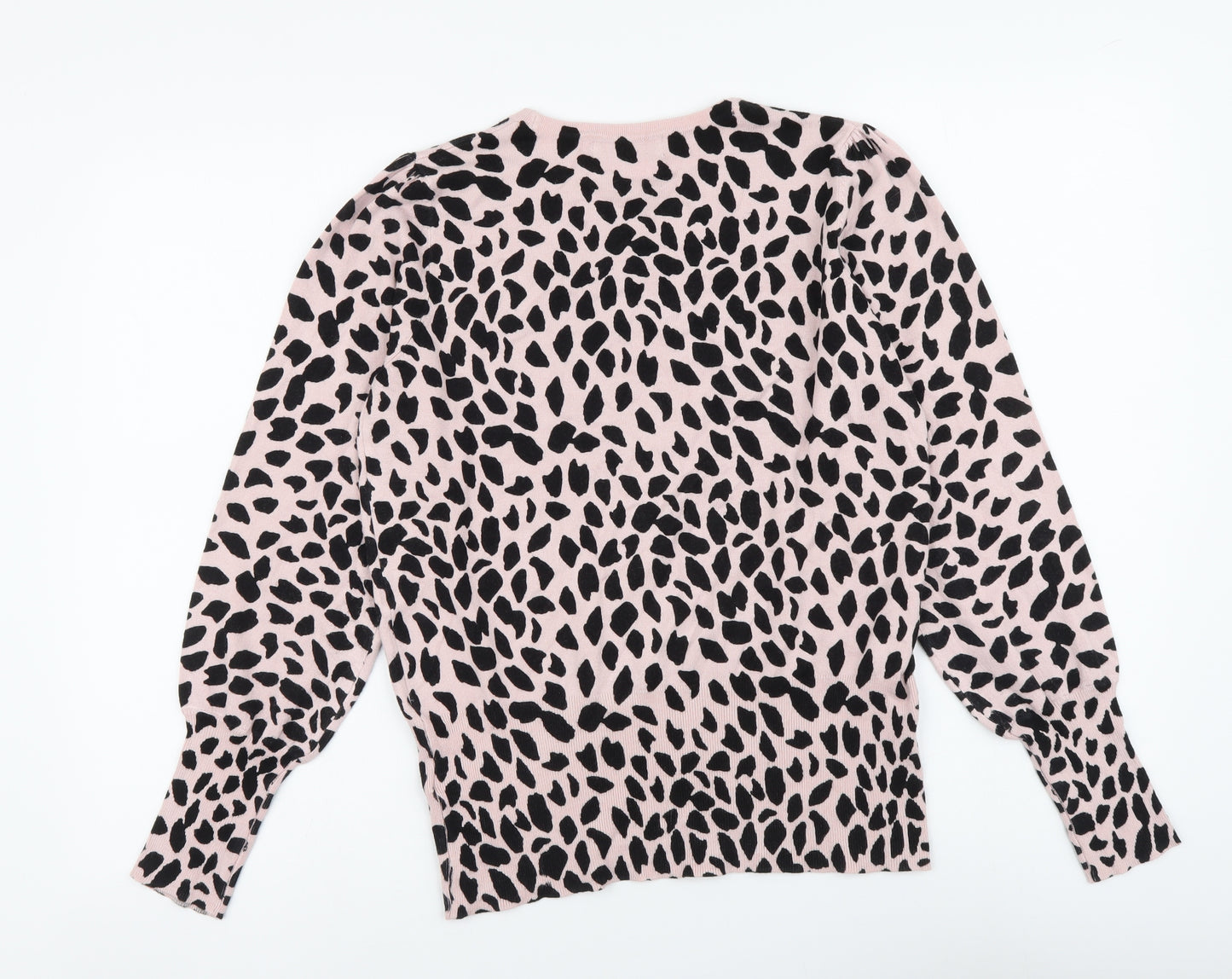 Marks and Spencer Womens Pink Round Neck Animal Print Viscose Pullover Jumper Size 12 - Leopard pattern