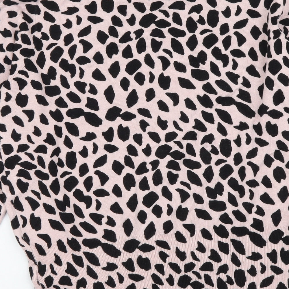 Marks and Spencer Womens Pink Round Neck Animal Print Viscose Pullover Jumper Size 12 - Leopard pattern