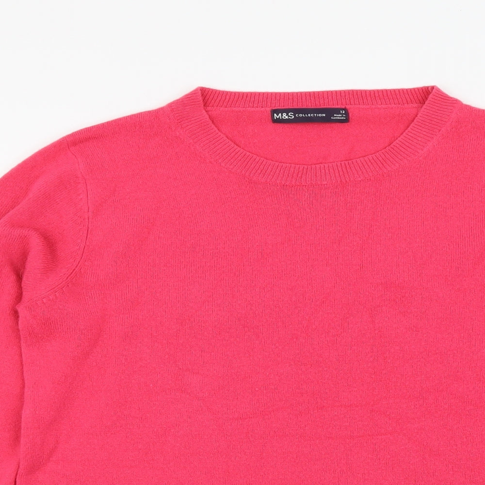 Marks and Spencer Womens Pink Round Neck Acrylic Pullover Jumper Size 12