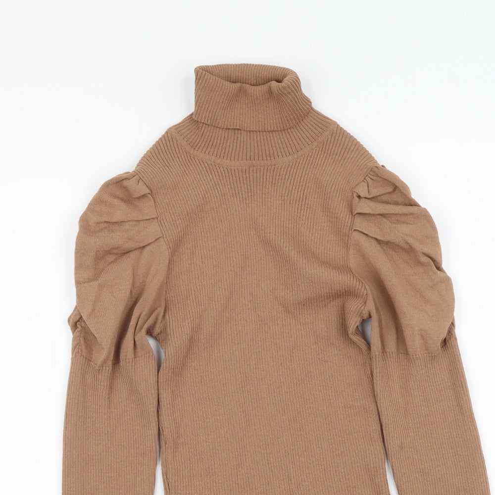 River Island Womens Beige Roll Neck Viscose Pullover Jumper Size 10