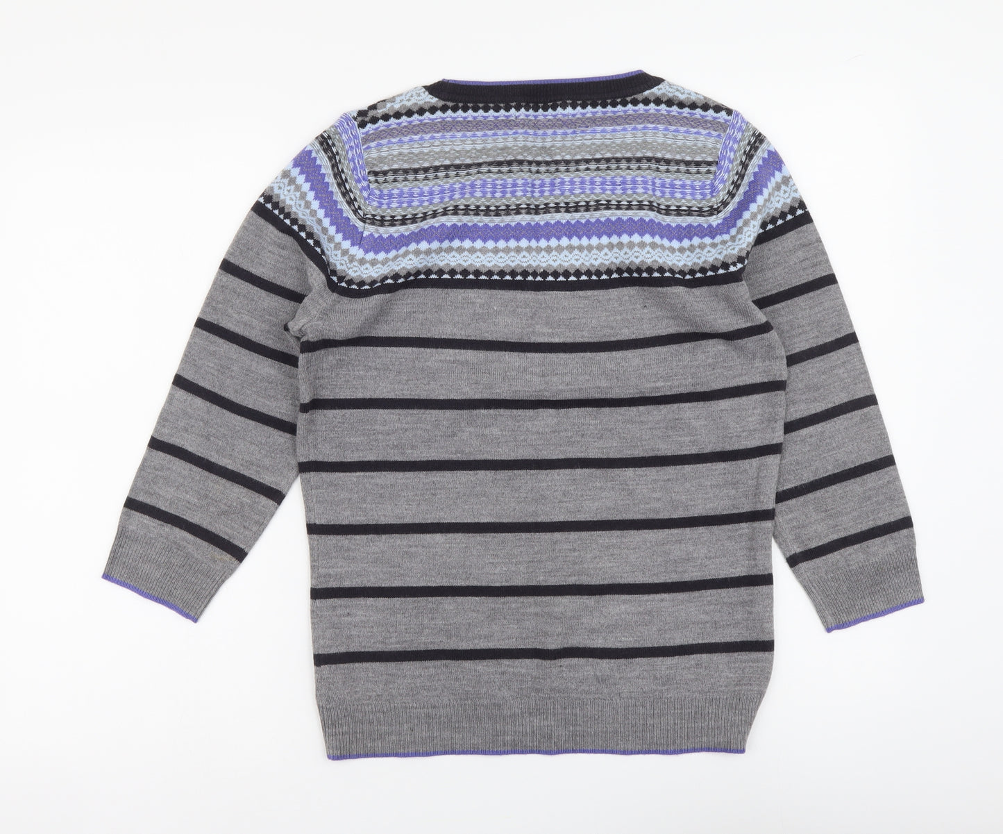 Per Una Womens Grey Round Neck Striped Acrylic Pullover Jumper Size 10