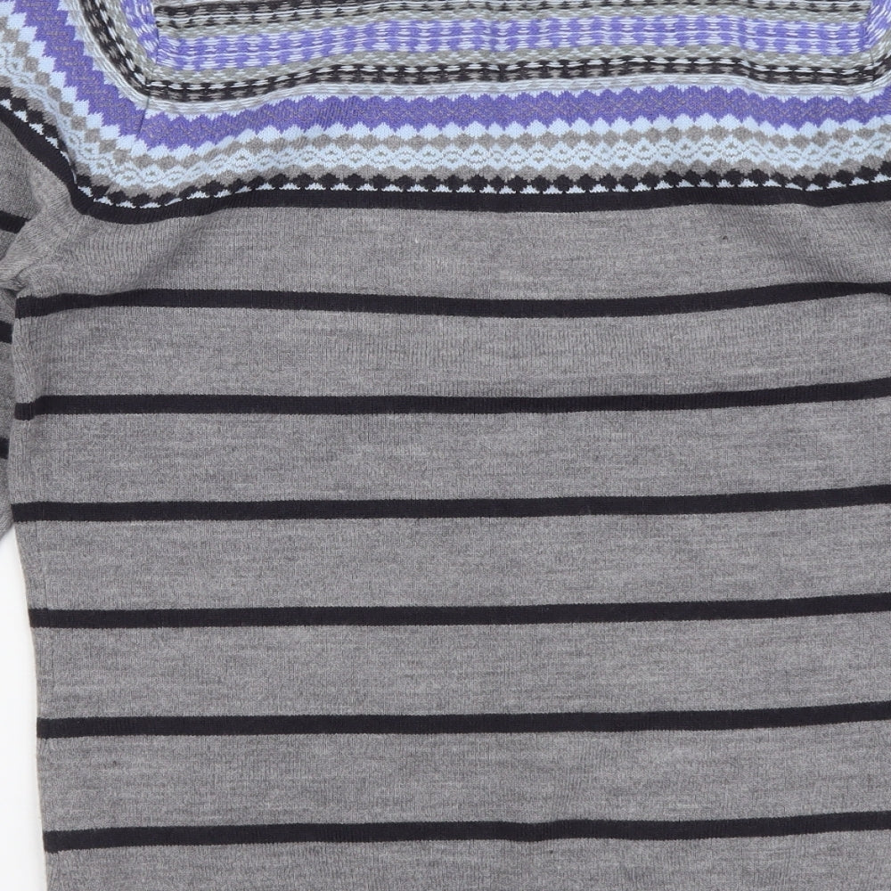 Per Una Womens Grey Round Neck Striped Acrylic Pullover Jumper Size 10