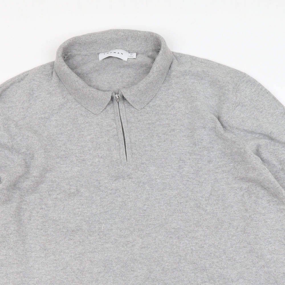Topman Mens Grey Collared Cotton Pullover Jumper Size XL