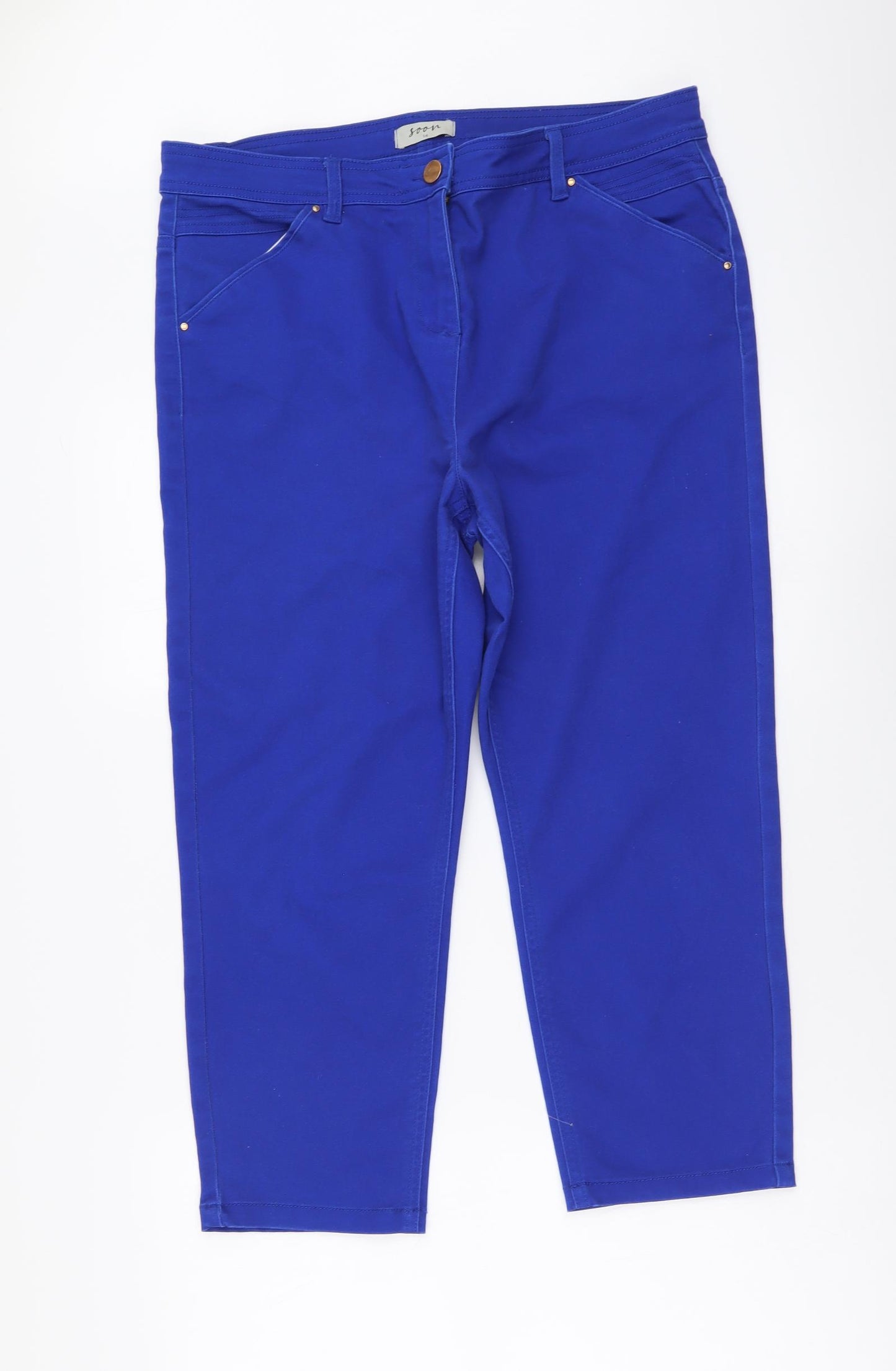 Soon Womens Blue Cotton Cropped Trousers Size 14 L23 in Regular Button
