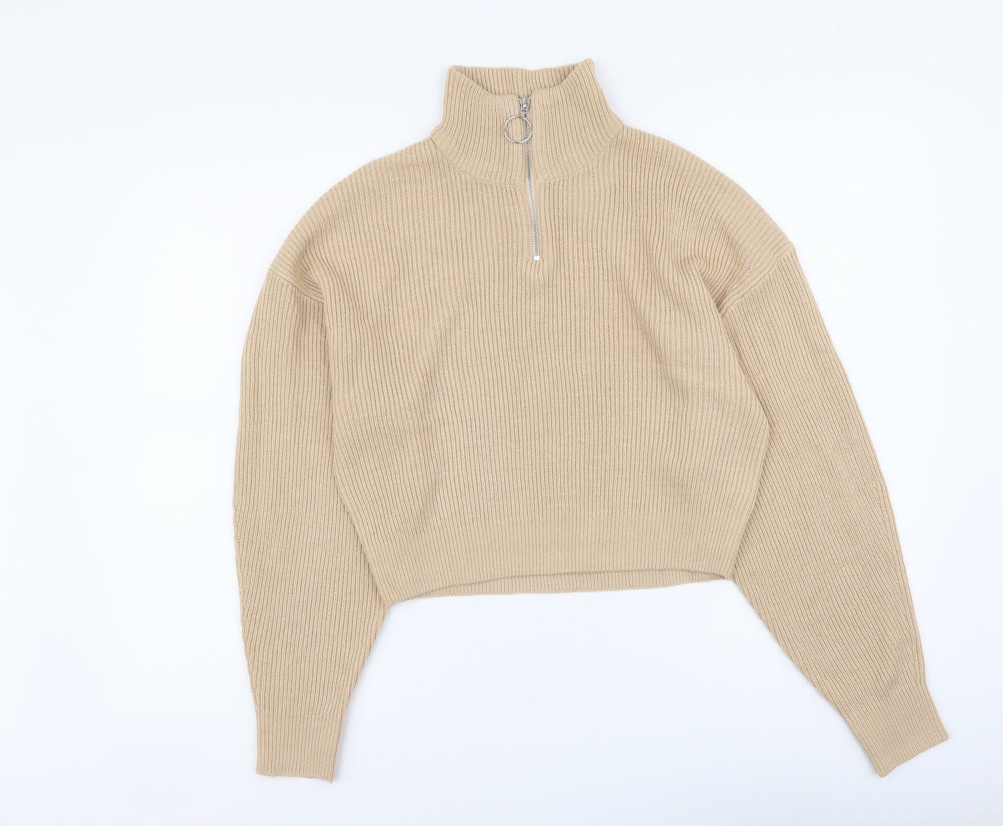 H&M Womens Beige High Neck Acrylic Pullover Jumper Size M