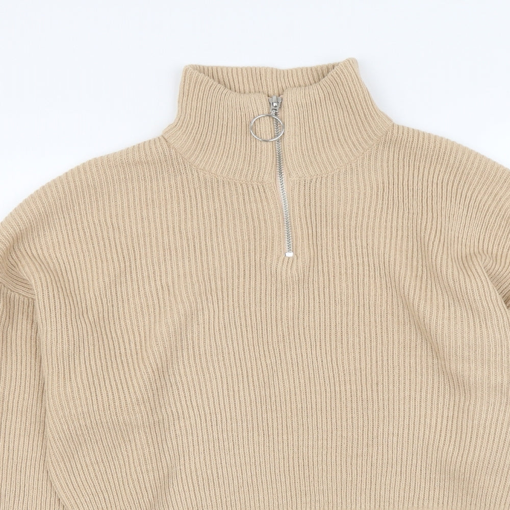 H&M Womens Beige High Neck Acrylic Pullover Jumper Size M