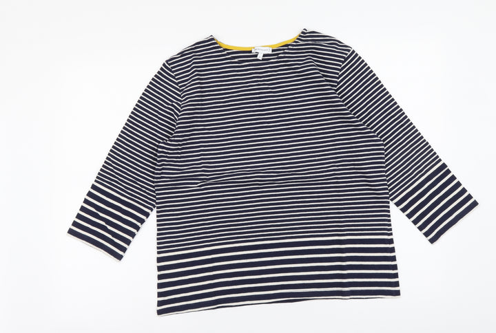 Warehouse Womens Blue Striped Cotton Basic T-Shirt Size 12 Round Neck