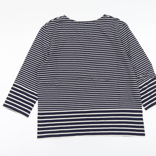 Warehouse Womens Blue Striped Cotton Basic T-Shirt Size 12 Round Neck
