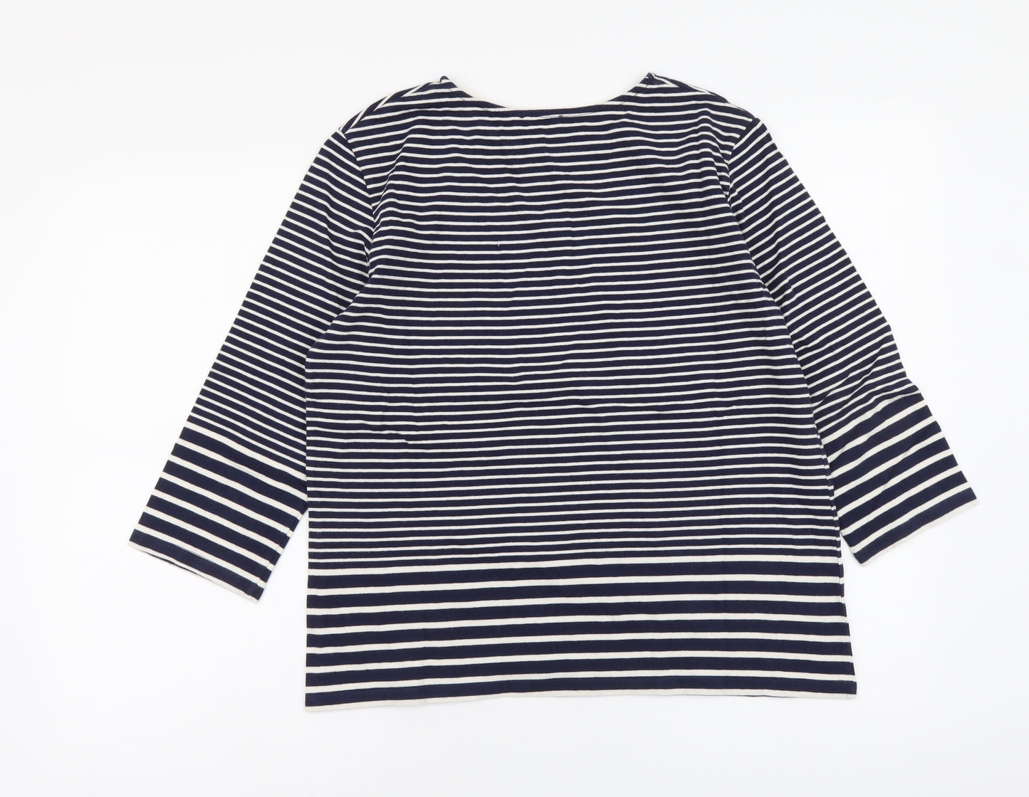 Warehouse Womens Blue Striped Cotton Basic T-Shirt Size 12 Round Neck