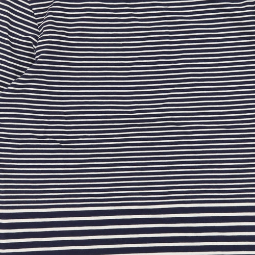 Warehouse Womens Blue Striped Cotton Basic T-Shirt Size 12 Round Neck
