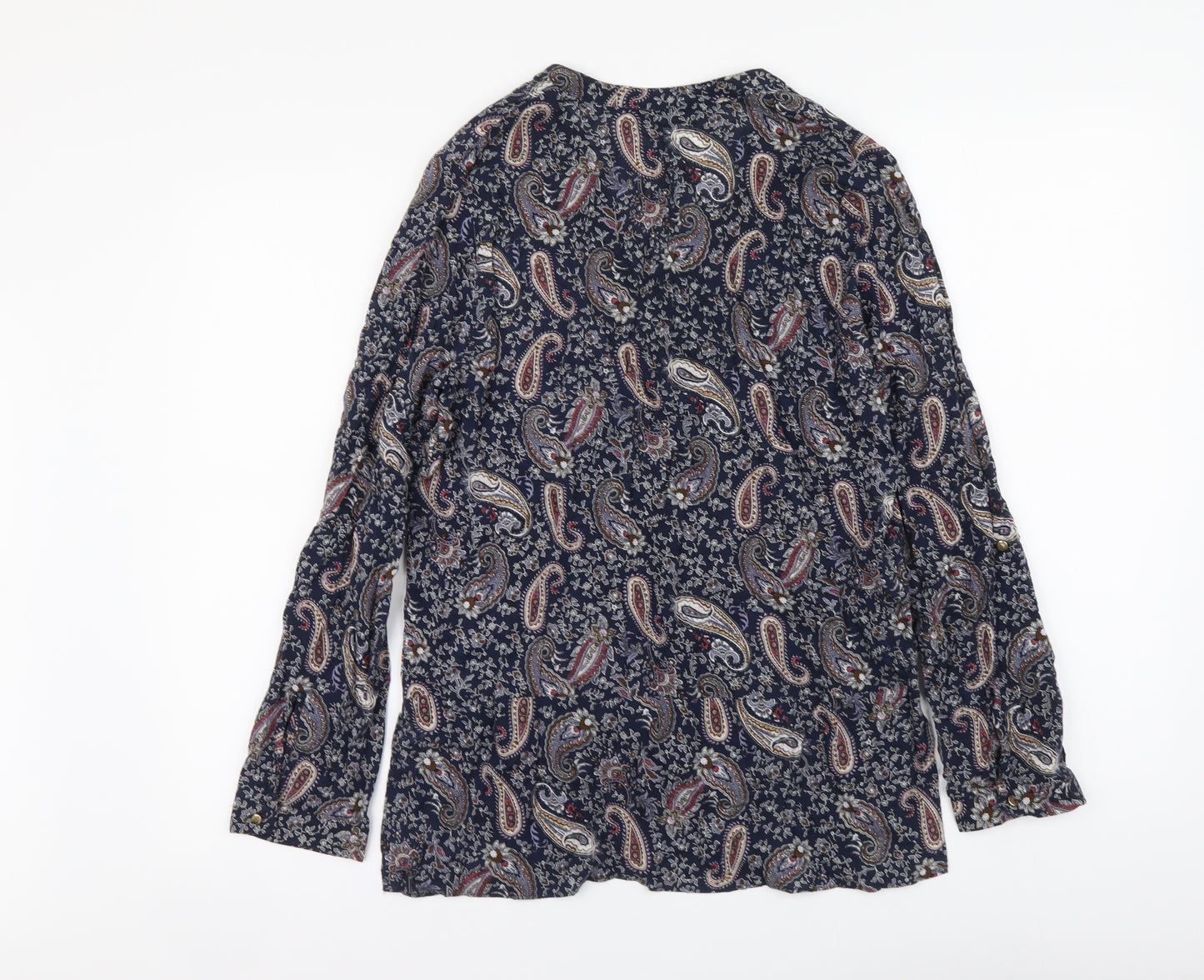 Dunnes Stores Womens Blue Paisley Viscose Basic Button-Up Size 12 V-Neck