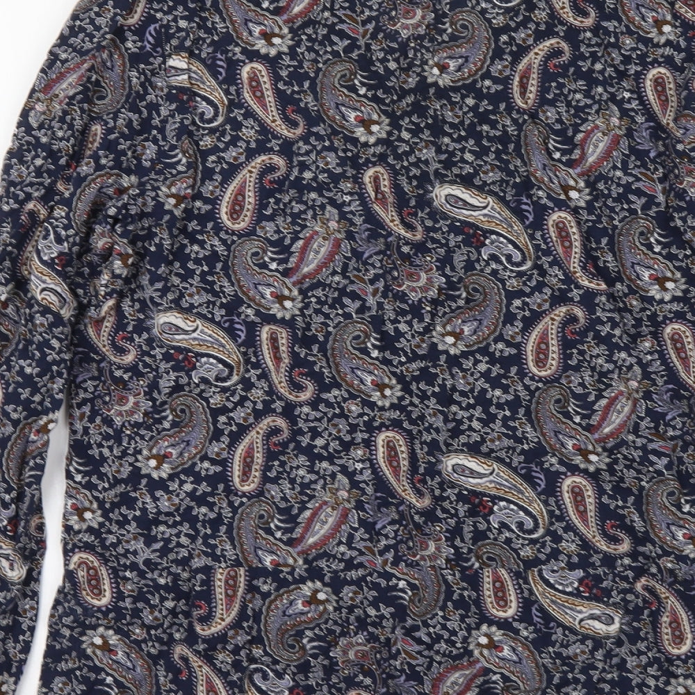 Dunnes Stores Womens Blue Paisley Viscose Basic Button-Up Size 12 V-Neck