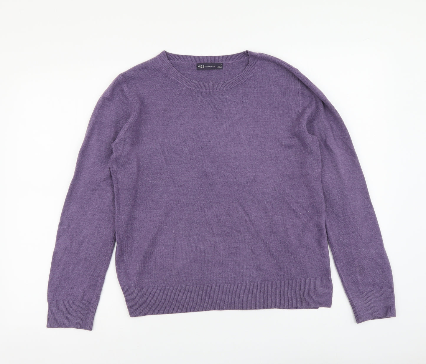Marks and Spencer Womens Purple Round Neck Acrylic Pullover Jumper Size 12