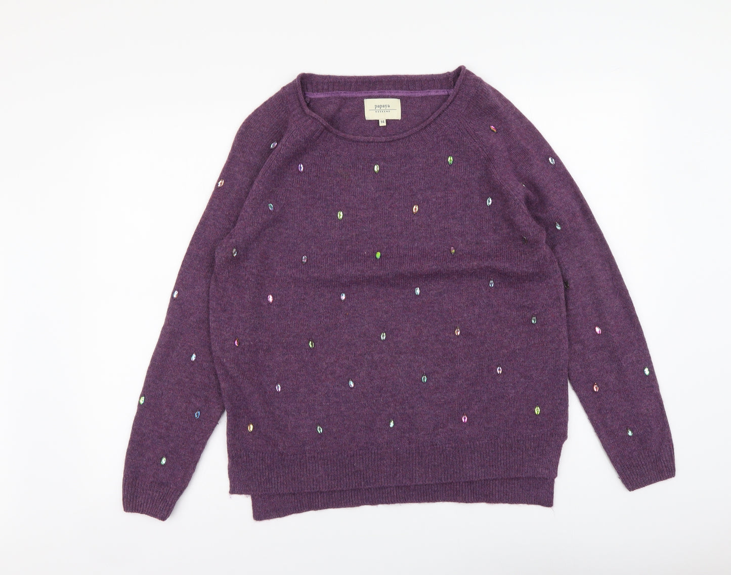 Papaya Womens Purple Round Neck Acrylic Pullover Jumper Size 14