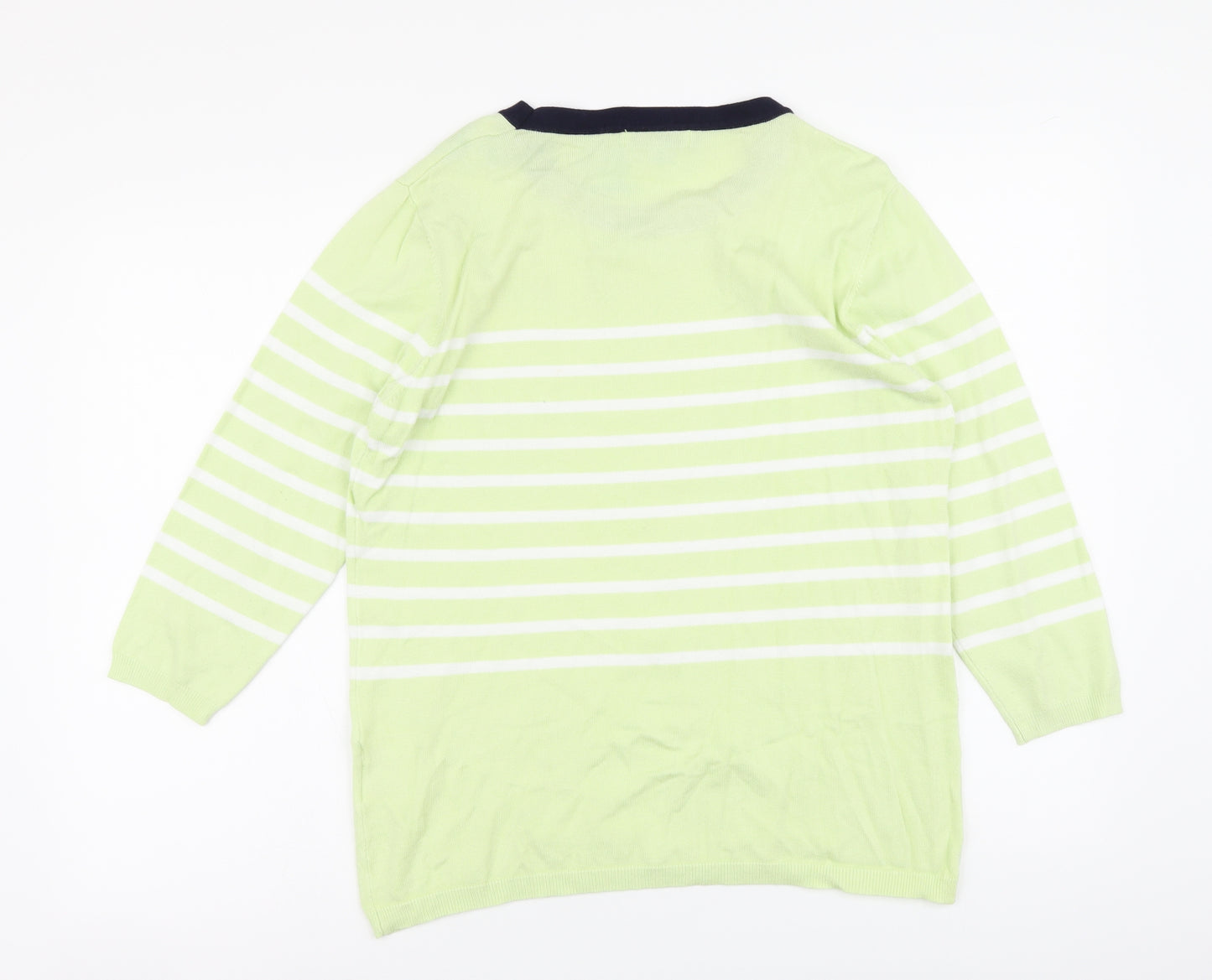 Paramour Womens Green Round Neck Striped Viscose Pullover Jumper Size L