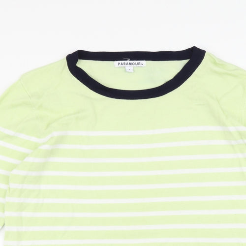 Paramour Womens Green Round Neck Striped Viscose Pullover Jumper Size L